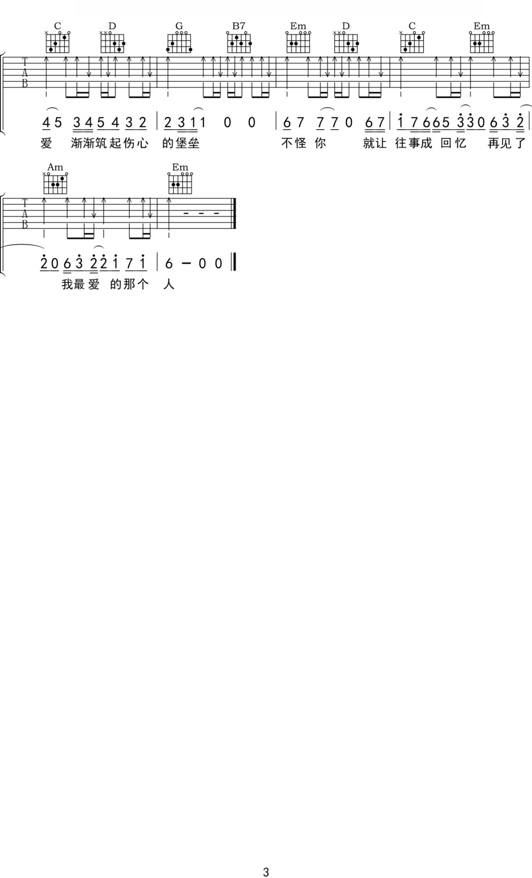 再见了吉他谱3