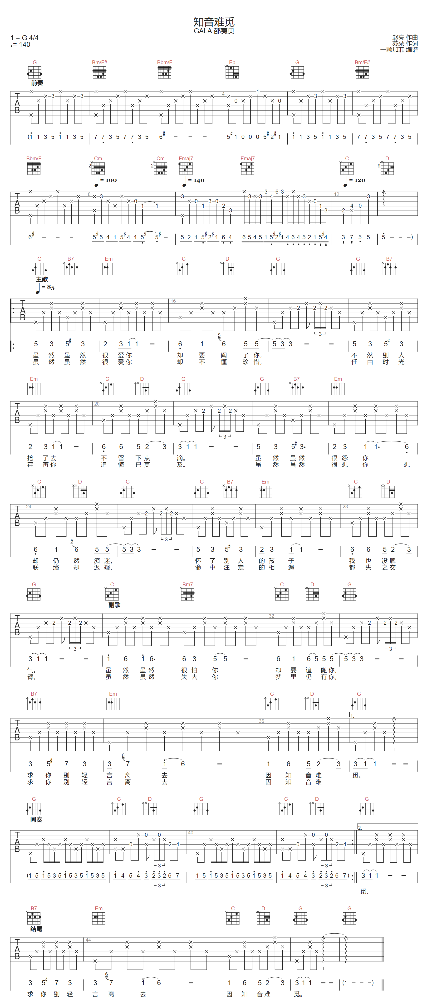 知音难觅吉他谱1