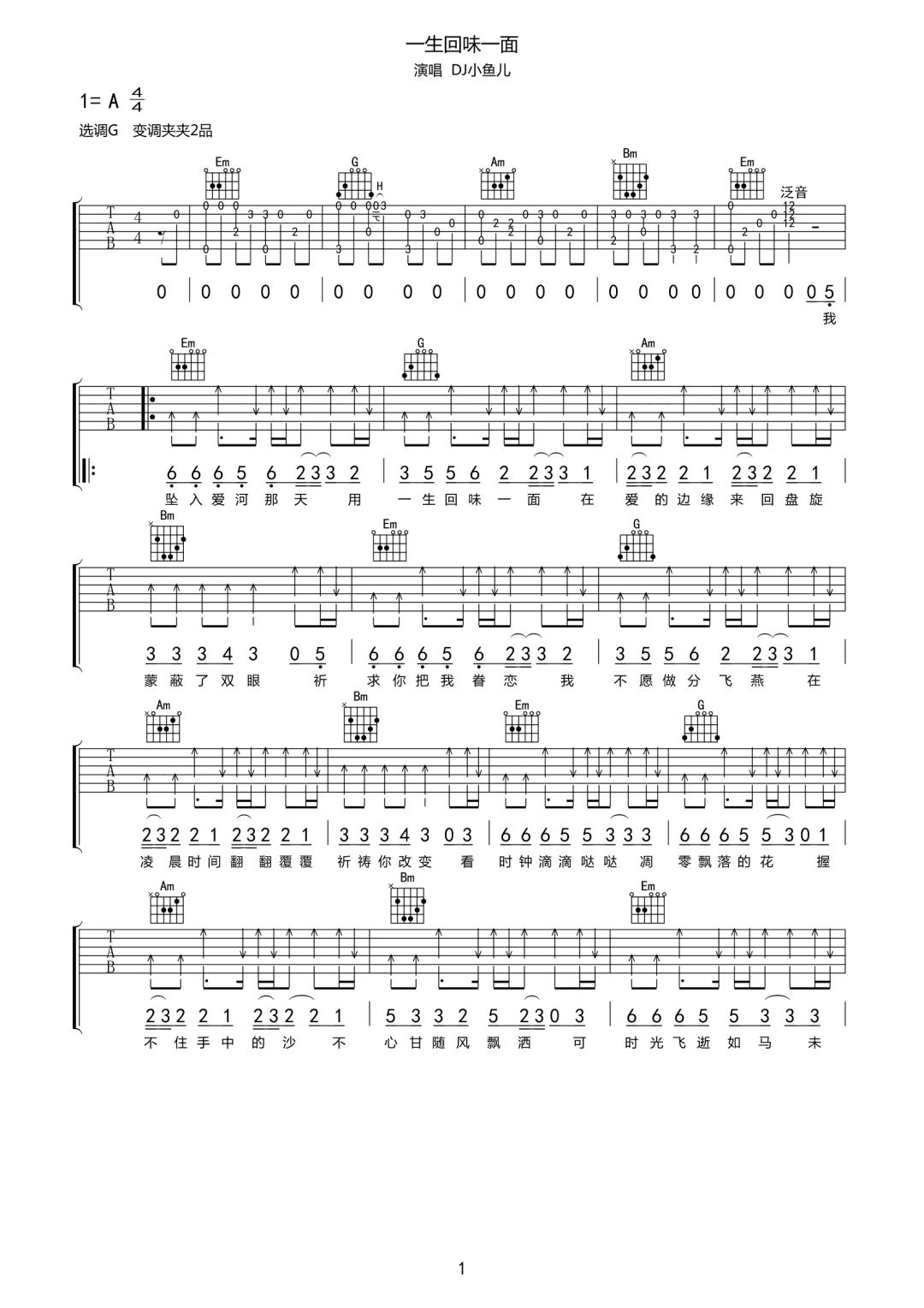 一生回味一面吉他谱1