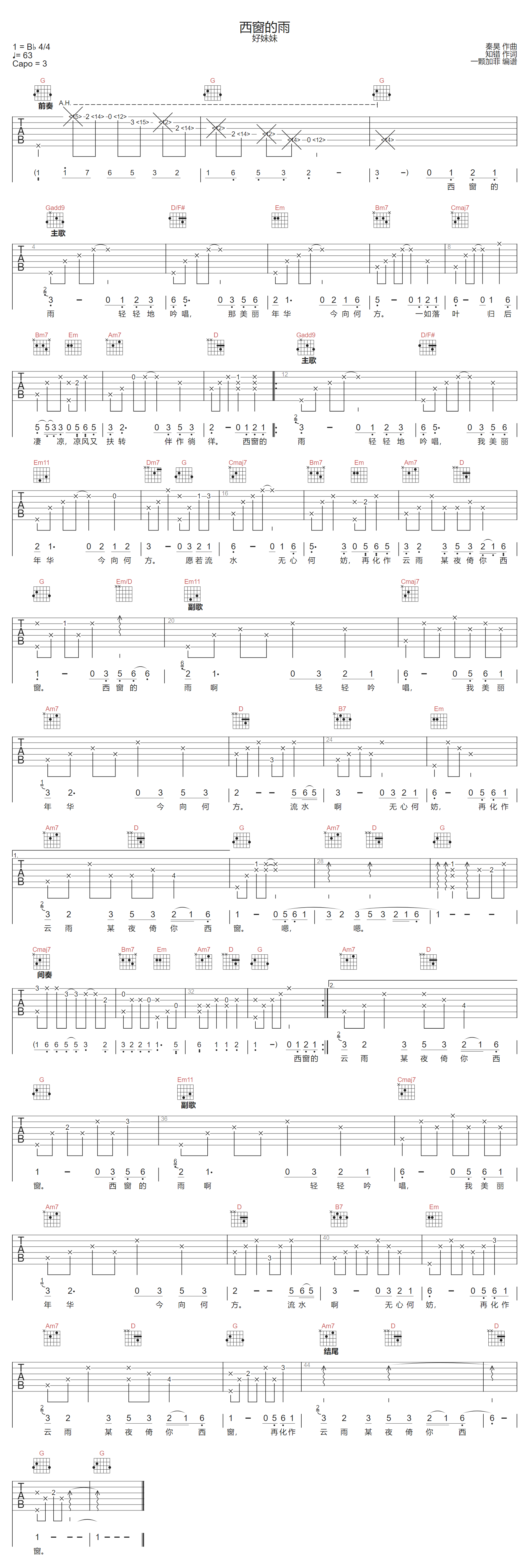 西窗的雨吉他谱1