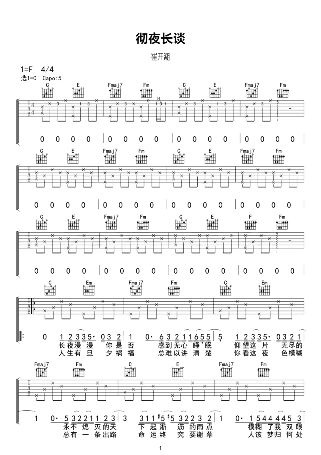 彻夜长谈吉他谱1