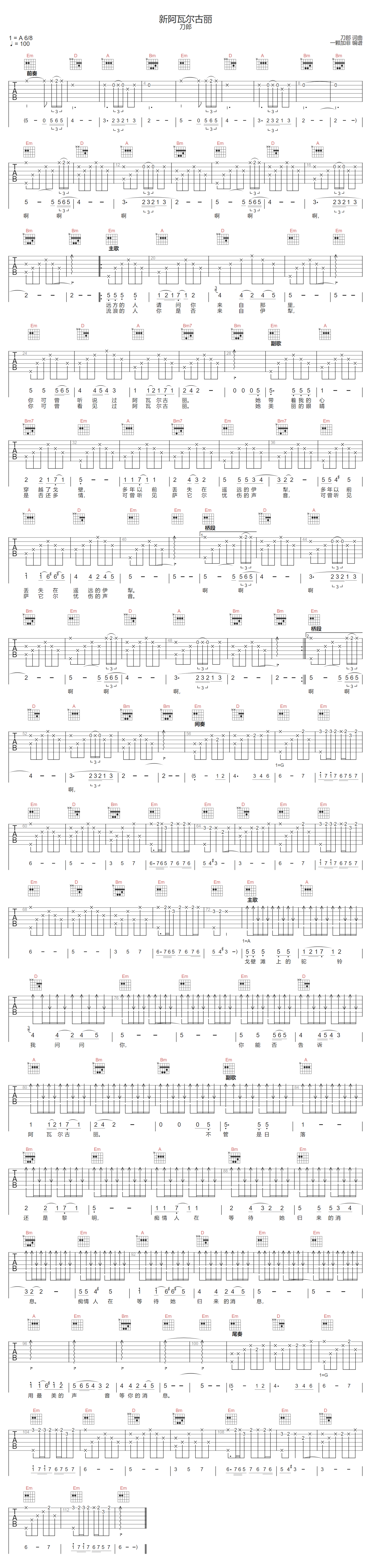 新阿瓦尔古丽吉他谱1