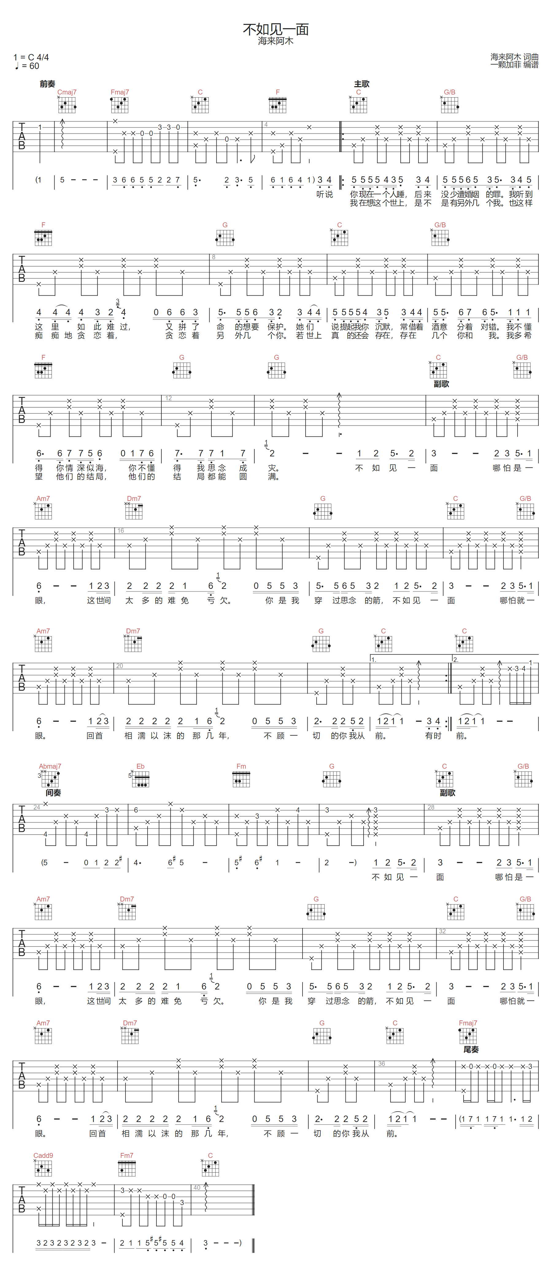 不如见一面吉他谱1