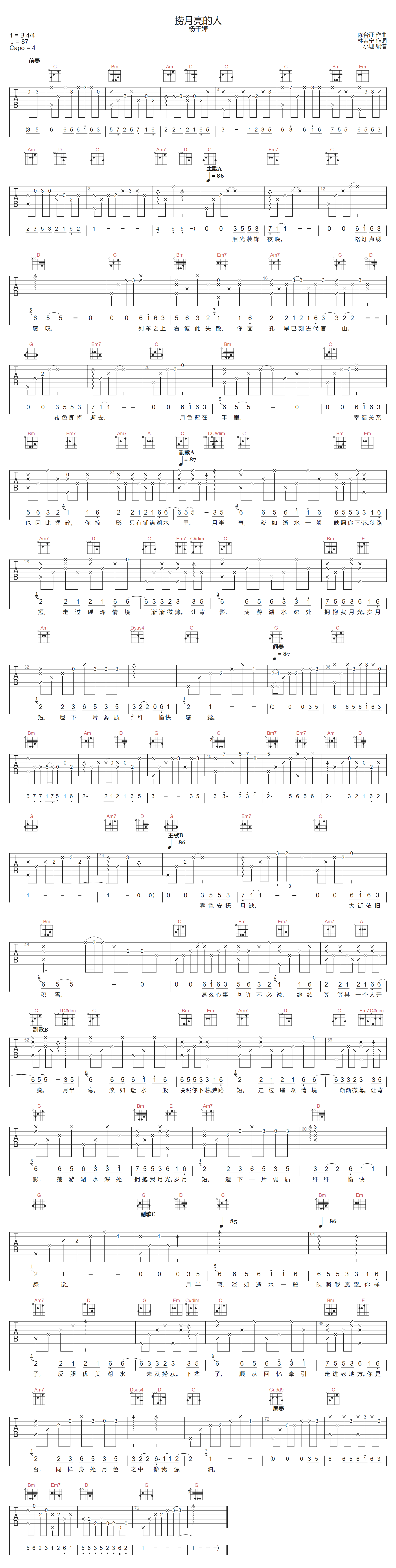 捞月亮的人吉他谱1