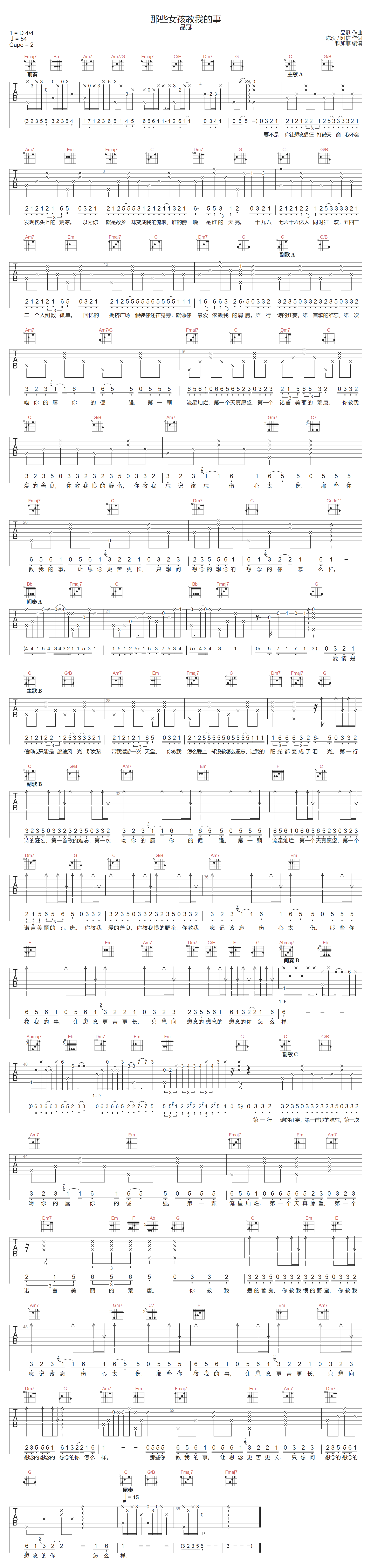 那些女孩教我的事吉他谱1