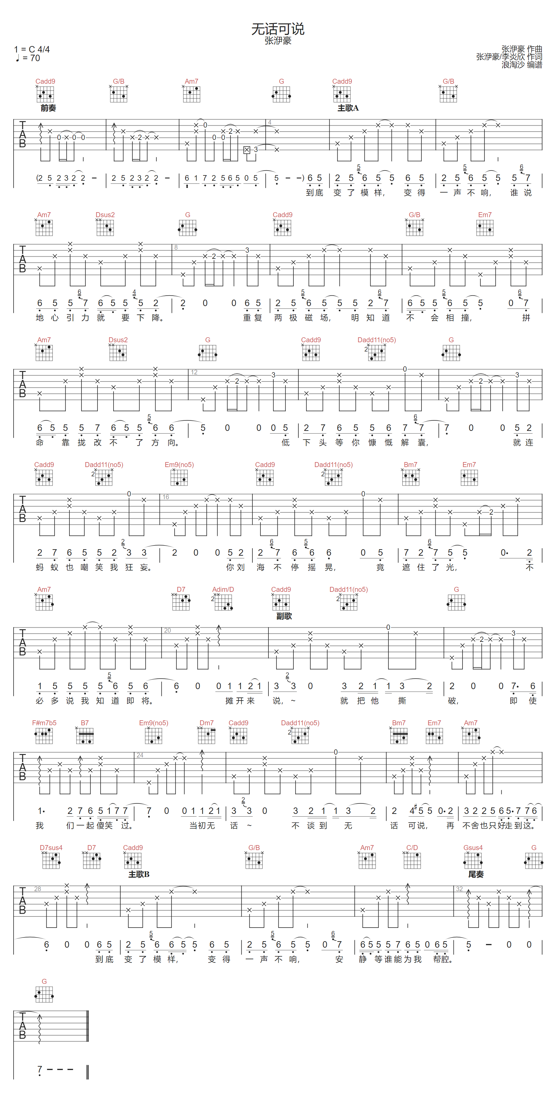 无话可说吉他谱1