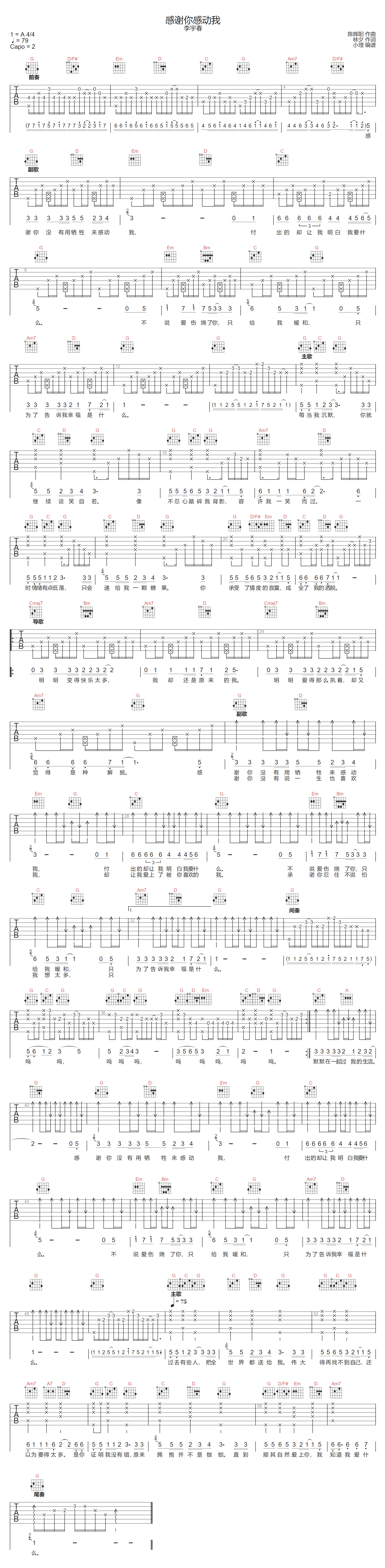感谢你感动我吉他谱1