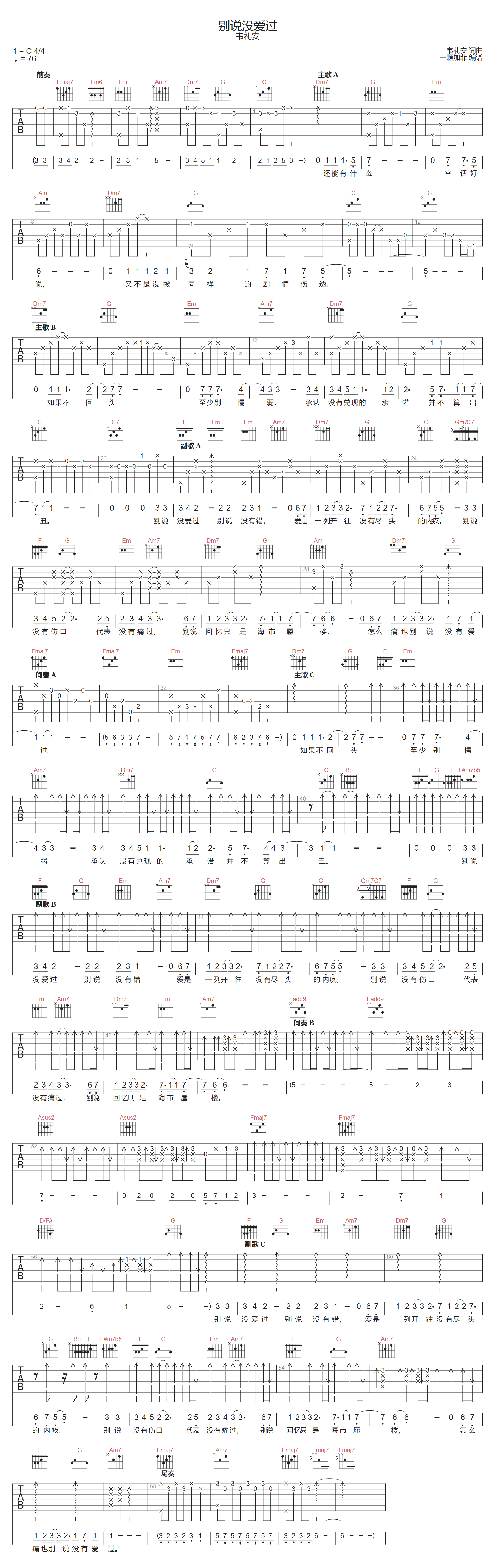 别说没爱过吉他谱1