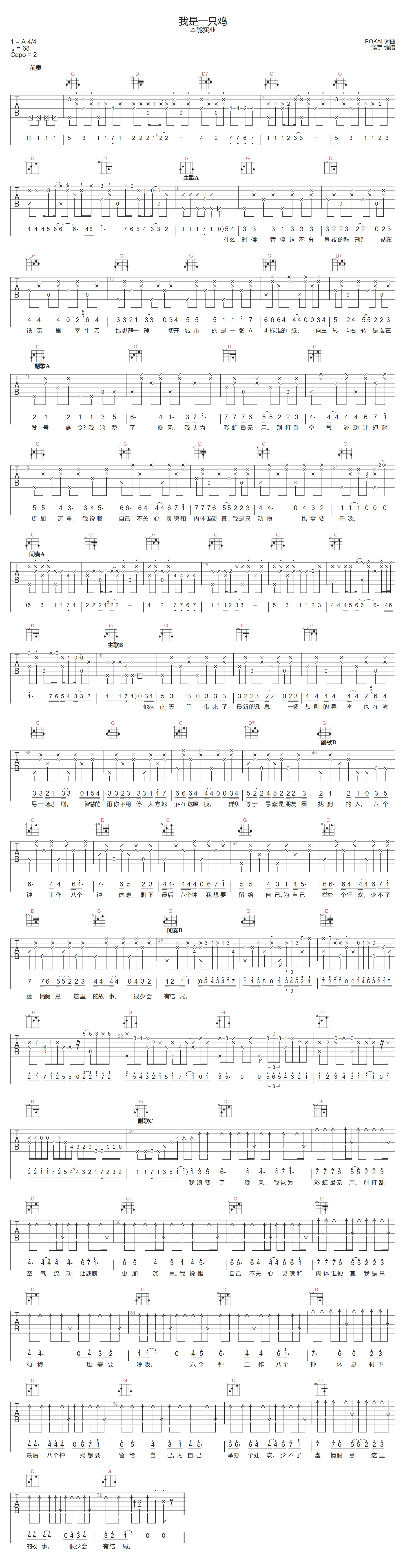 我是一只鸡吉他谱1