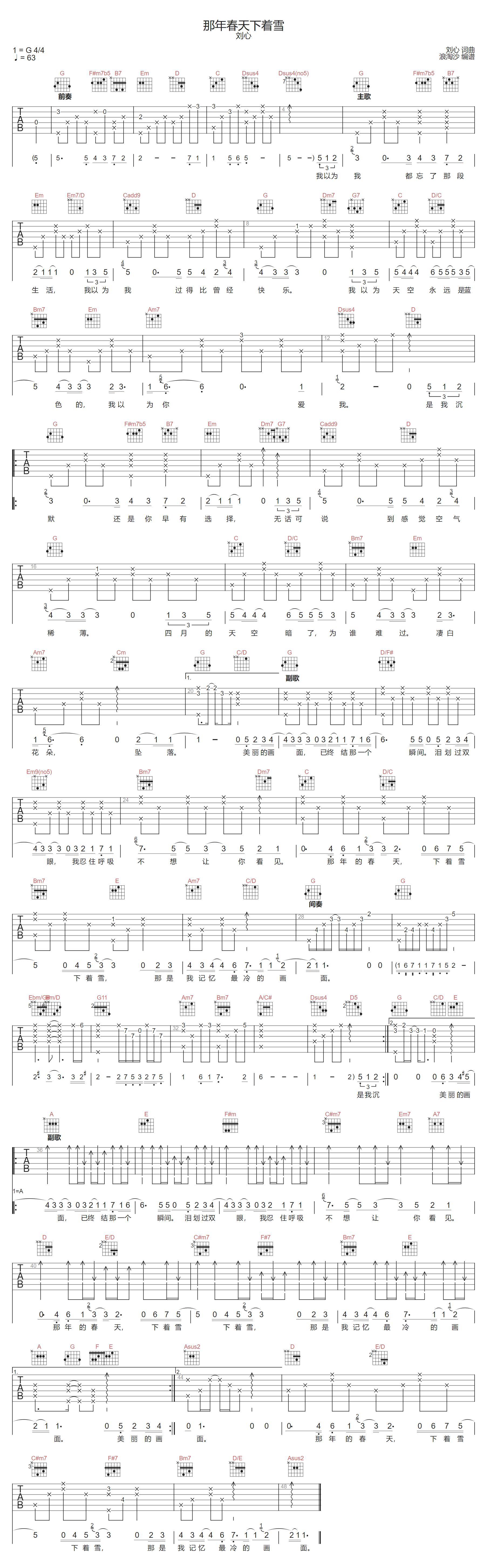 那年春天下着雪吉他谱1