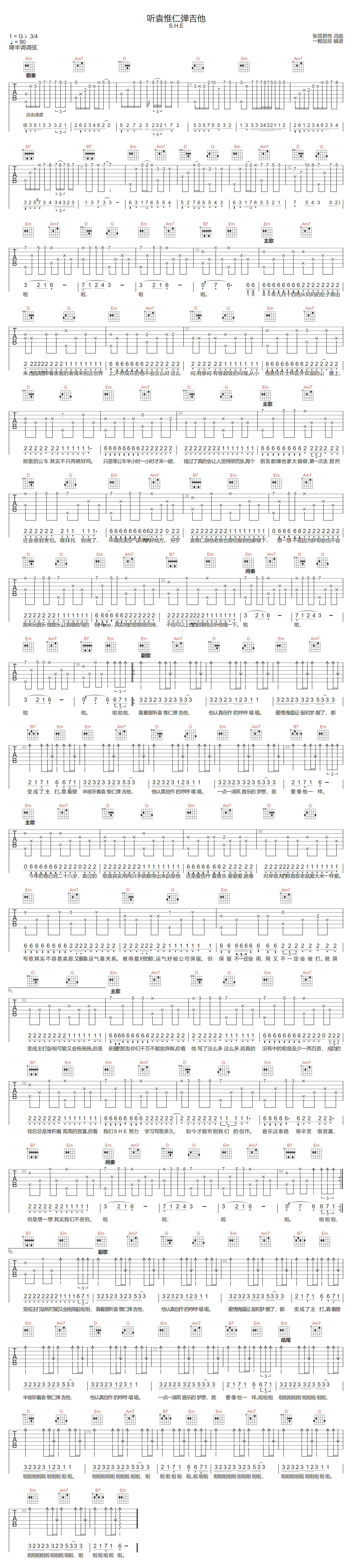 听袁惟仁弹吉他吉他谱1