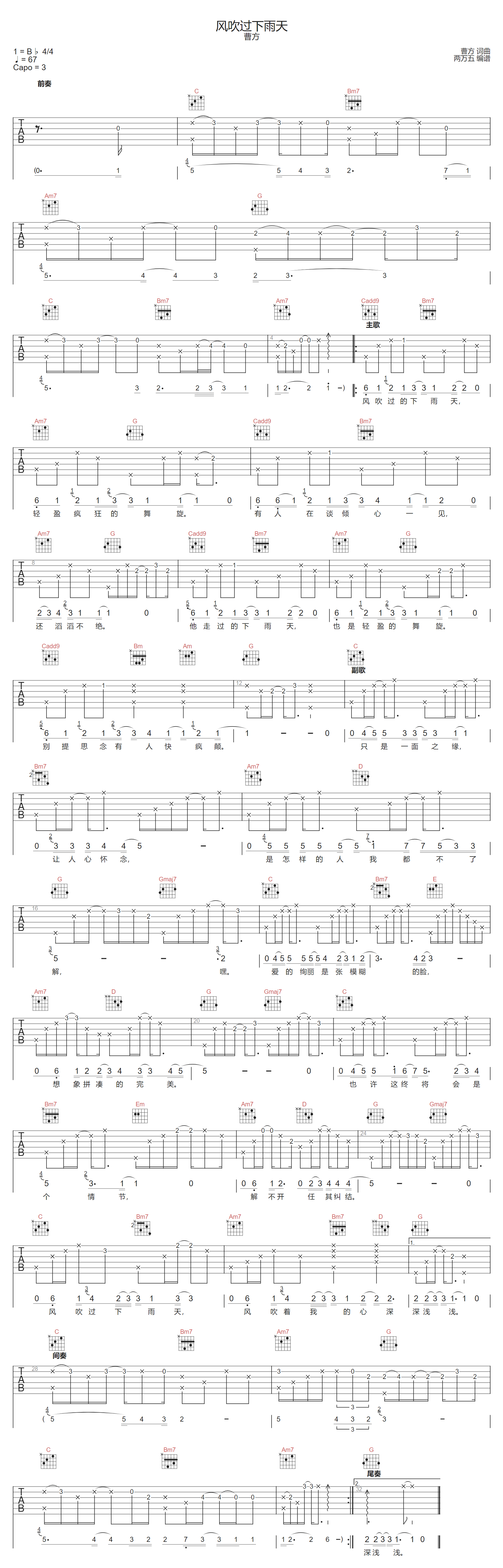 风吹过下雨天吉他谱1
