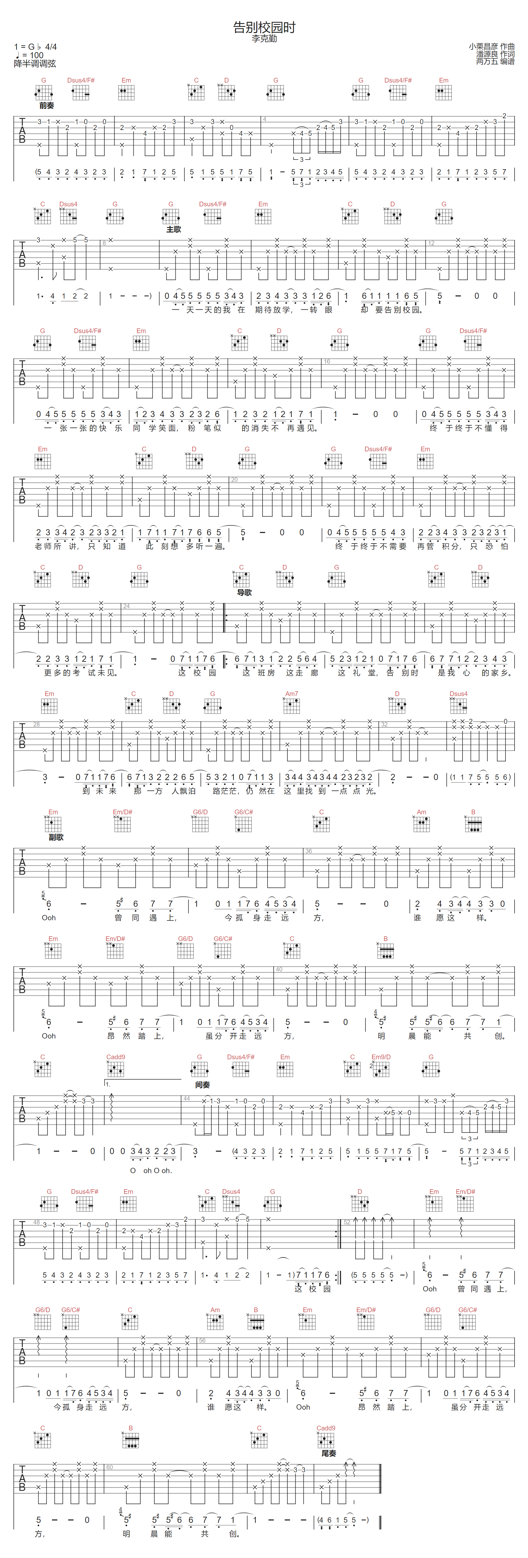 告别校园时吉他谱1
