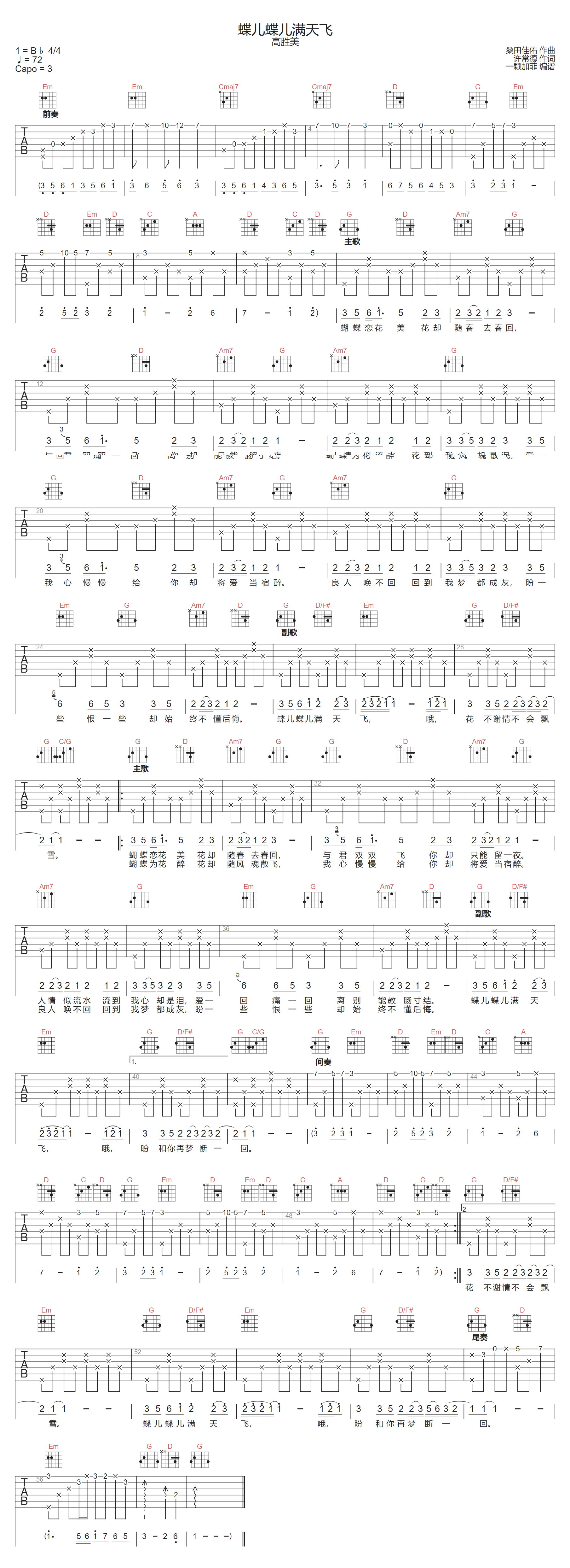 蝶儿蝶儿满天飞吉他谱1