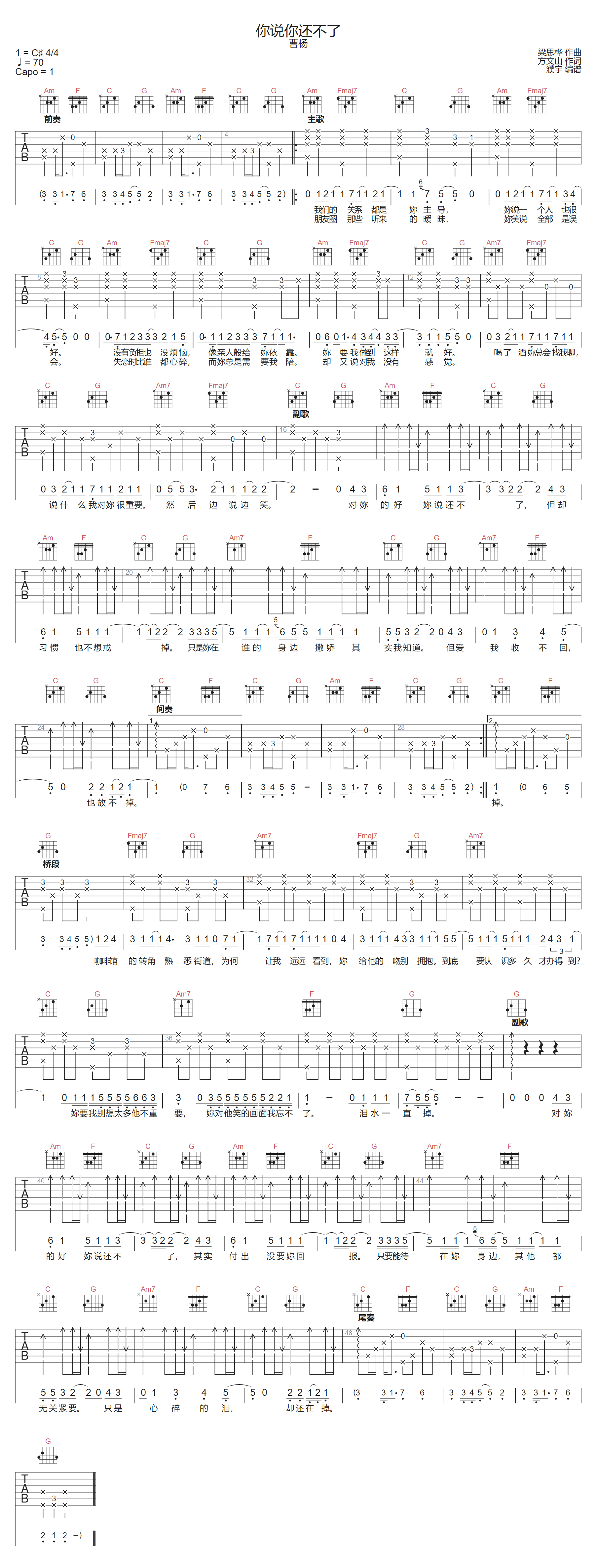 你说你还不了吉他谱1