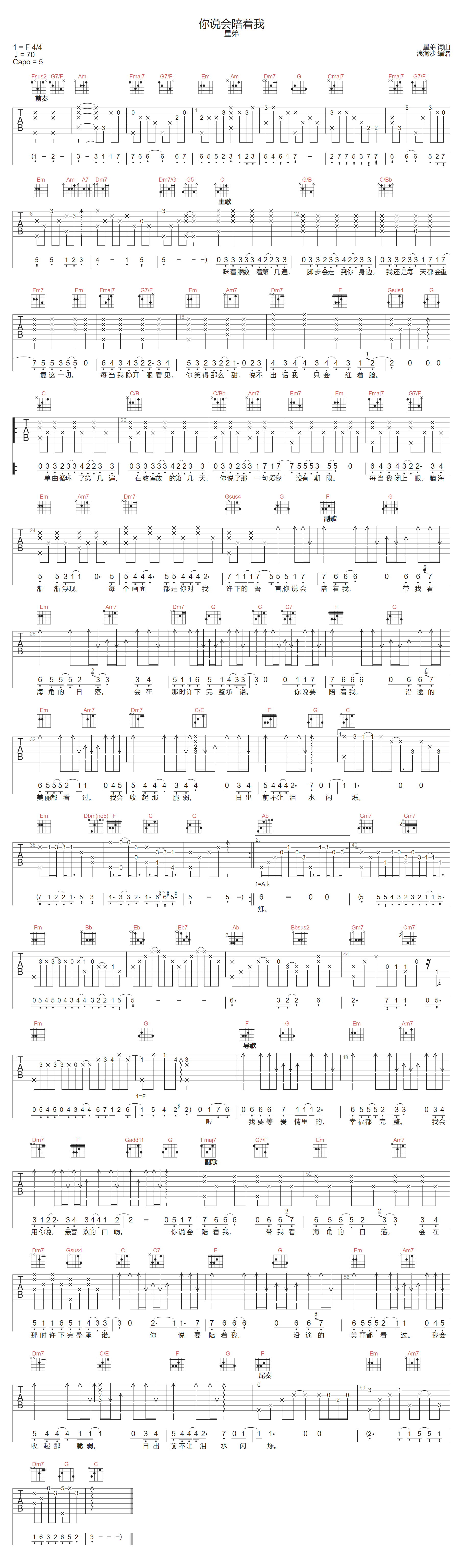 你说会陪着我吉他谱1