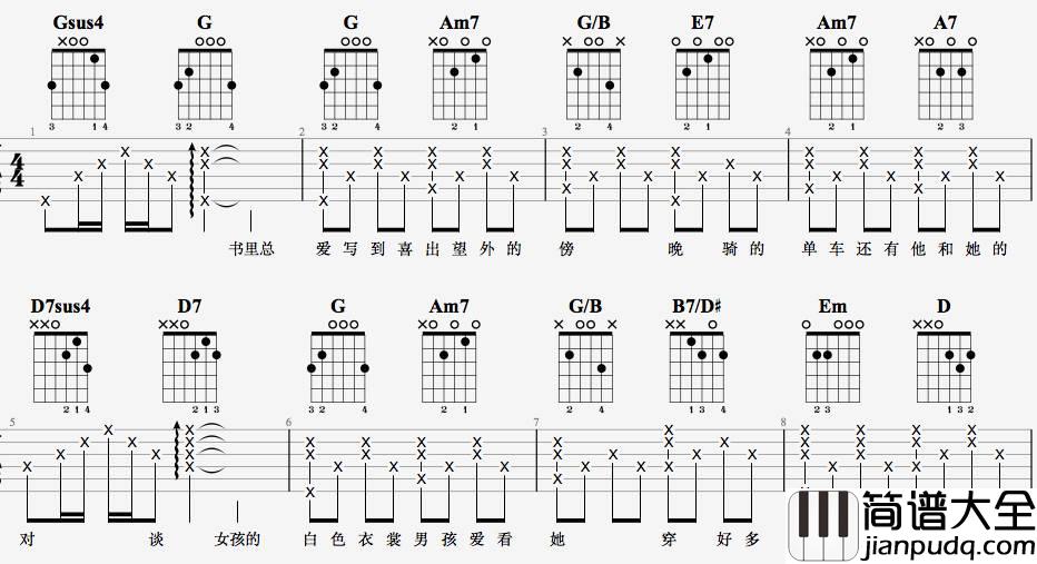 慢慢喜欢你吉他谱_G调原版_7t吉他教室编配_莫文蔚