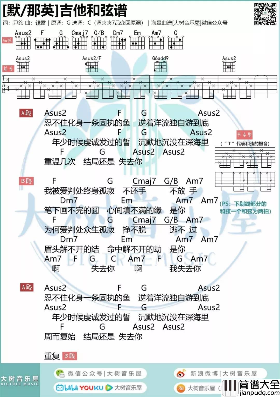 默吉他谱_C调高清版_大树音乐屋编配_那英
