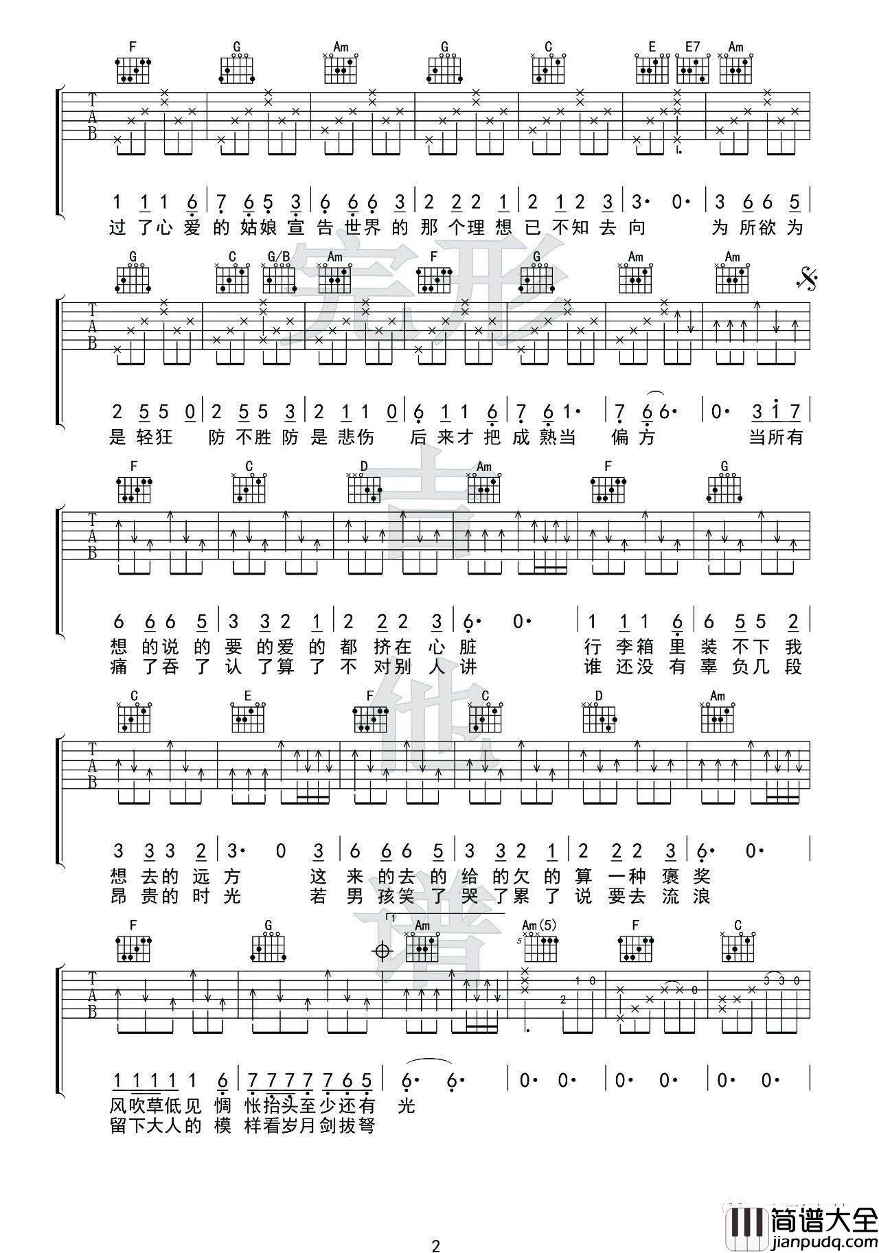 牧马城市吉他谱_F调_完形吉他编配_毛不易