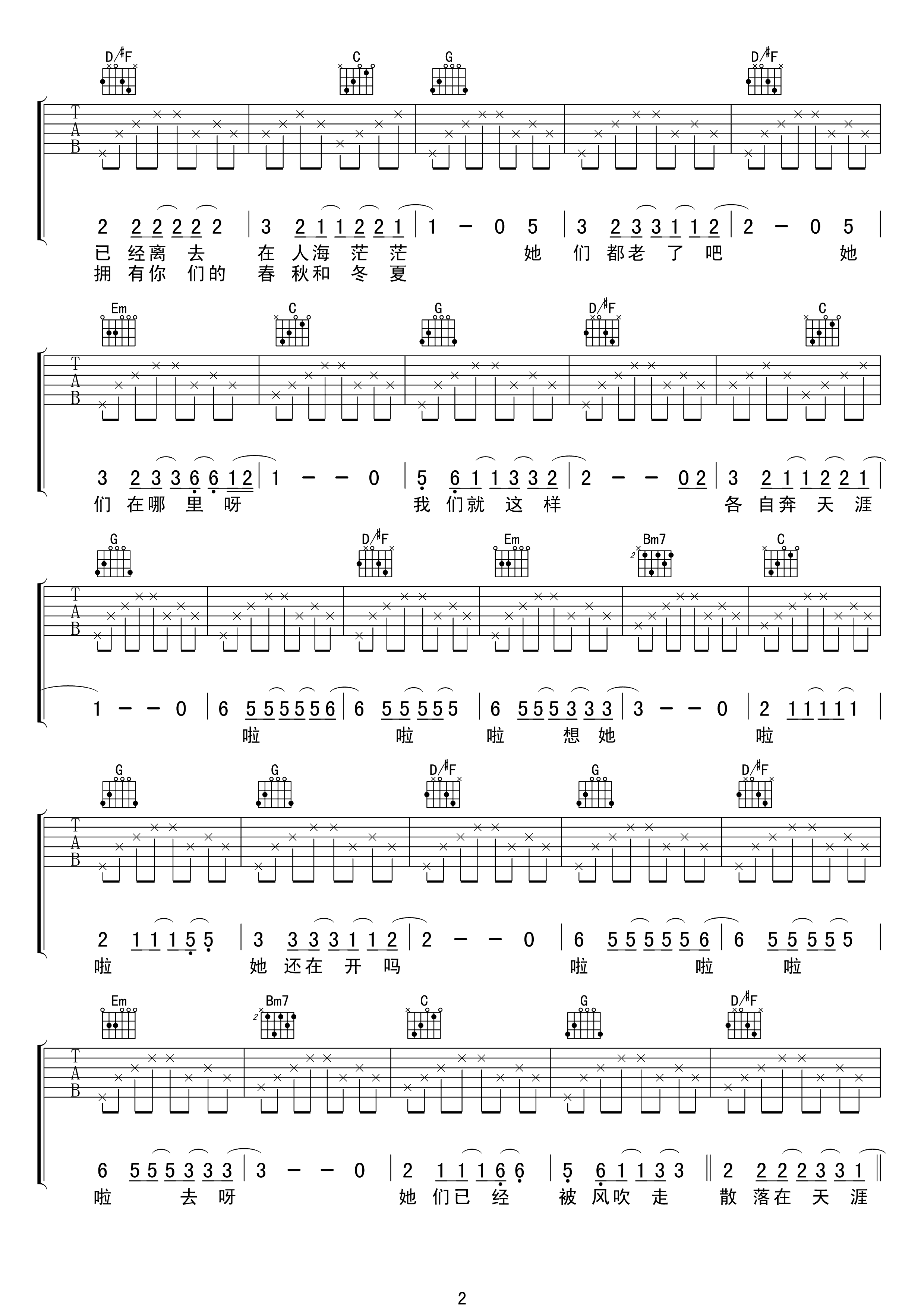 那些花儿吉他谱_G调男生版_17吉他编配_朴树