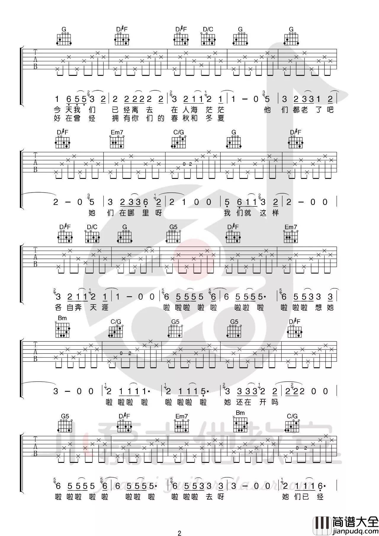 那些花儿吉他谱_F调附演示_小磊吉他教室编配_朴树