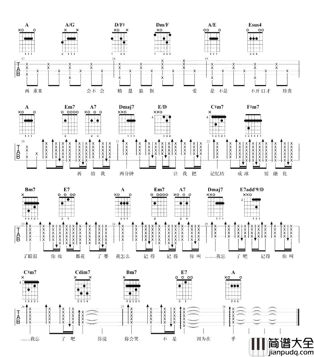 _最长的电影_吉他谱_A调高清图片谱_周杰伦