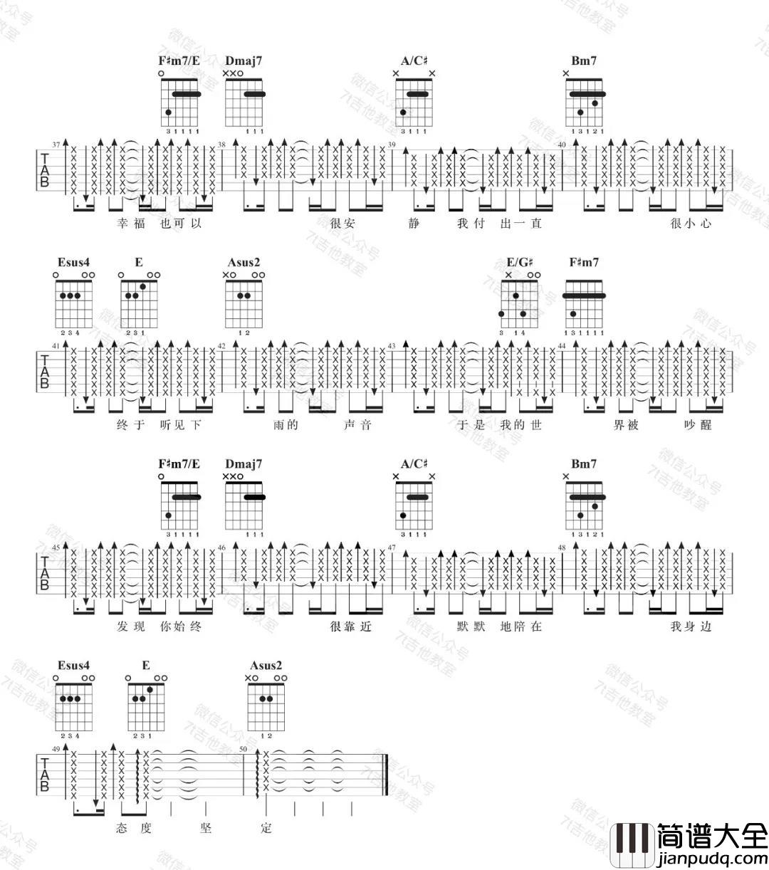 魏如昀/周杰伦《听见下雨的声音》吉他谱_A调原版_吉他弹唱演示 魏如昀/周杰伦_听见下雨的声音_吉他谱_A调原版_吉他弹唱演示