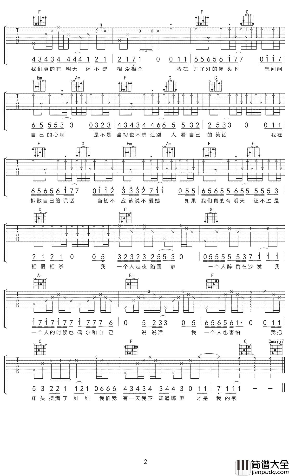 _关于孤独我想说的话_吉他谱_C调六线谱_隔壁老樊