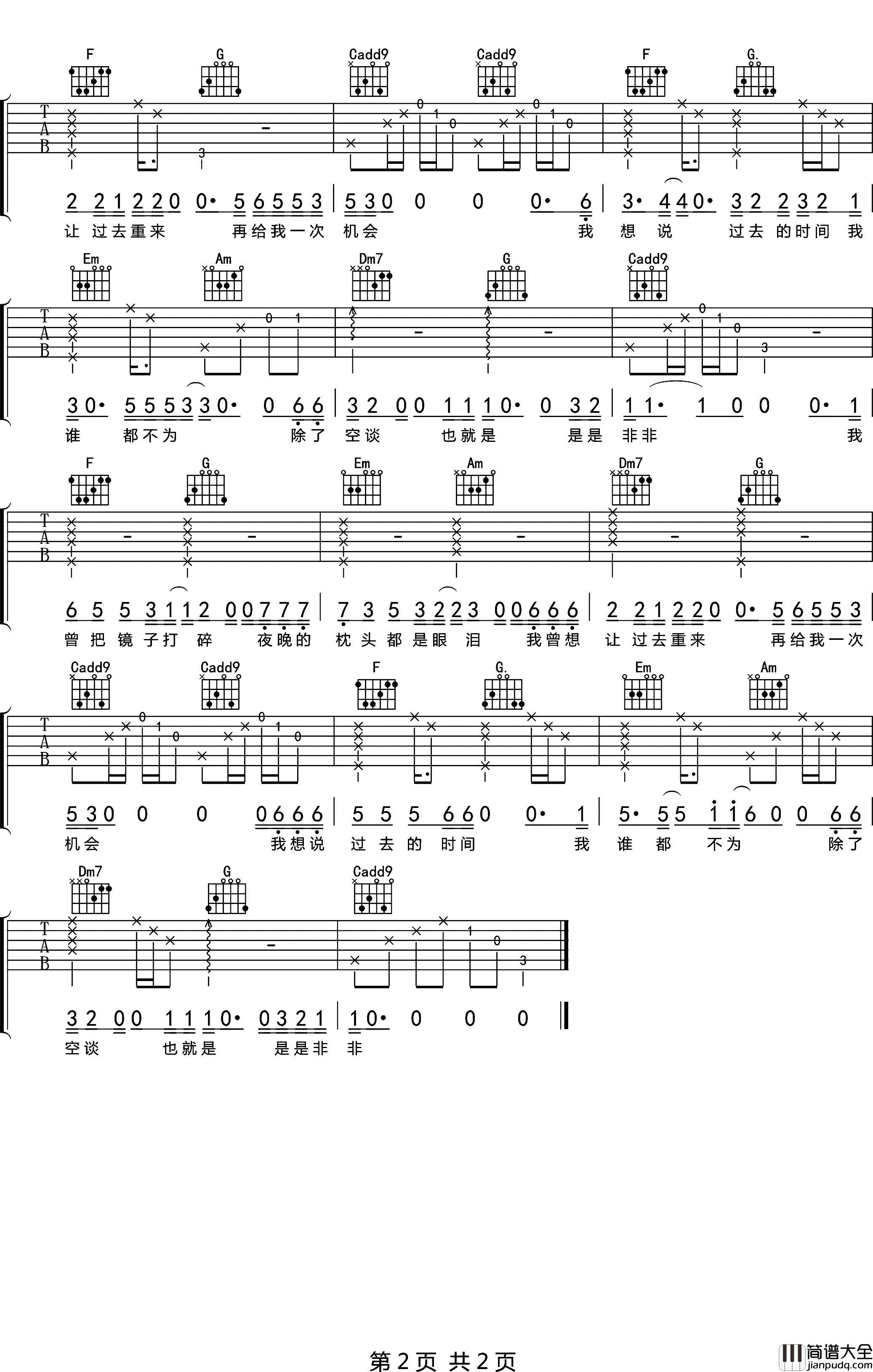 _我曾_吉他谱_C调高清图片谱_隔壁老樊