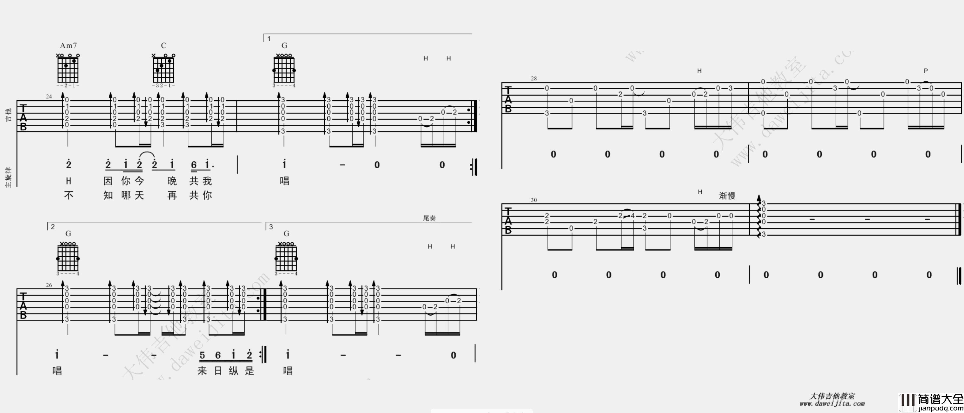_千千阙歌_吉他谱_G调弹唱六线谱_陈慧娴