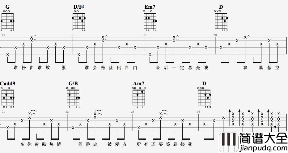 天后吉他谱_A调弹唱六线谱_视频教学示范_陈势安
