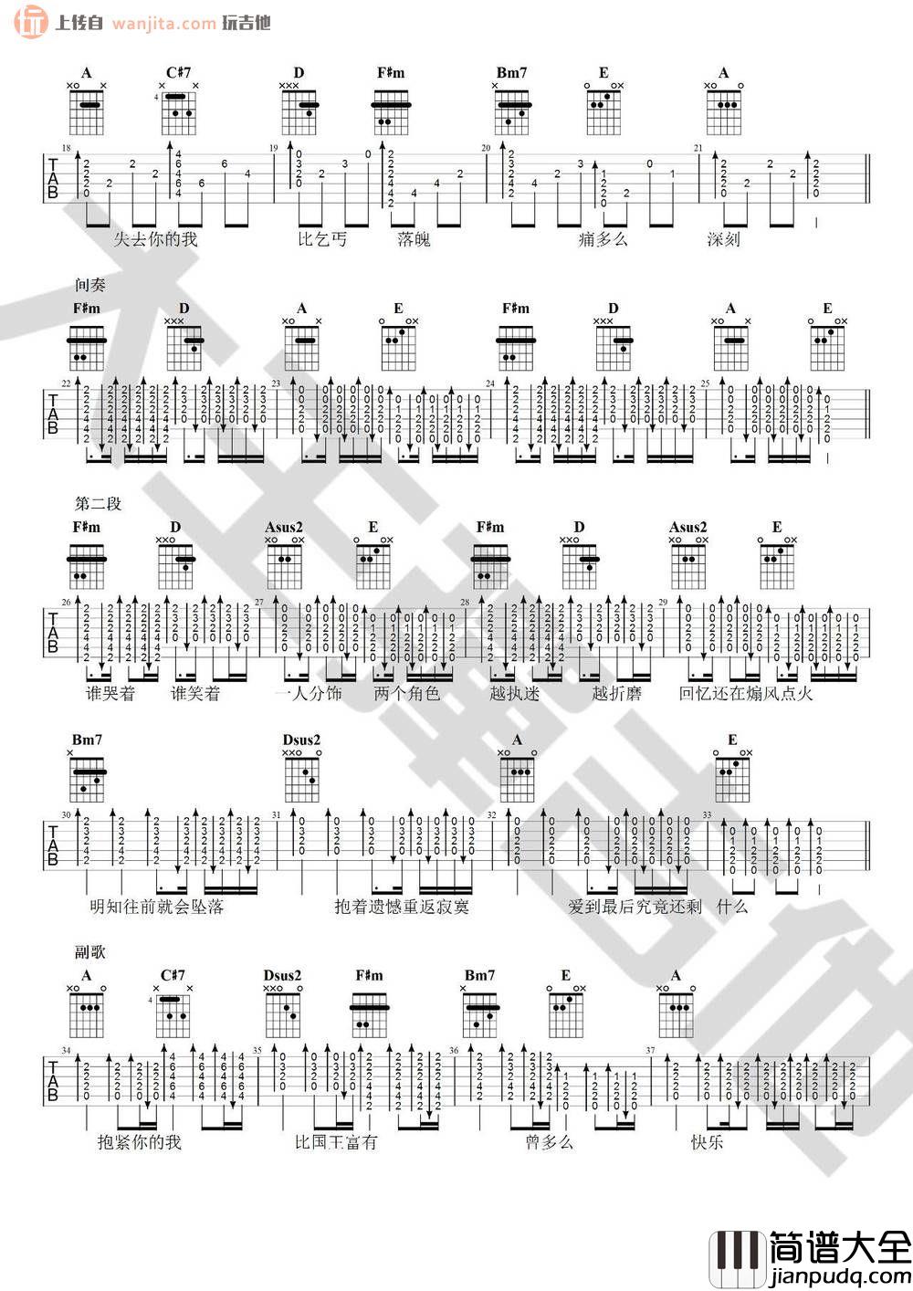 国王与乞丐吉他谱_简单合唱版_华晨宇,杨宗纬