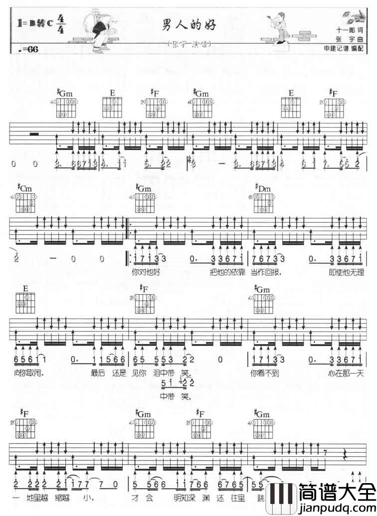 男人的好吉他谱_弹唱六线谱_张宇