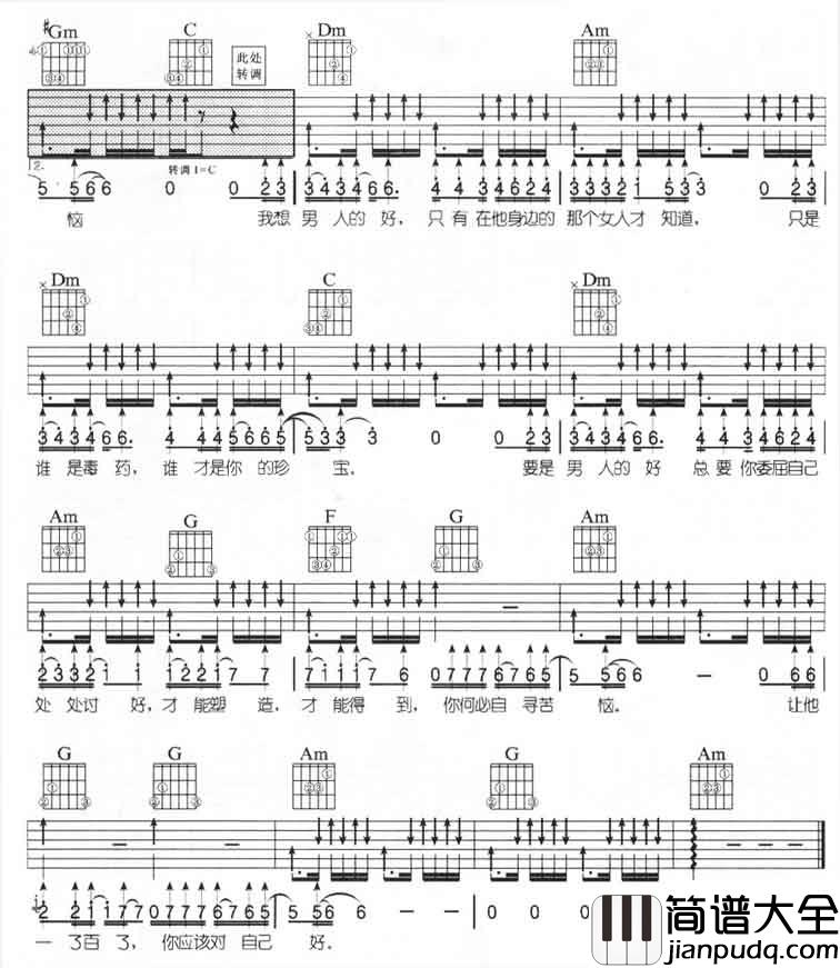 男人的好吉他谱_弹唱六线谱_张宇