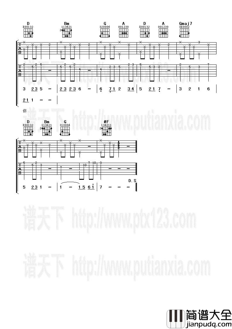 我愿意吉他谱_D调男版弹唱六线谱_陈晓东