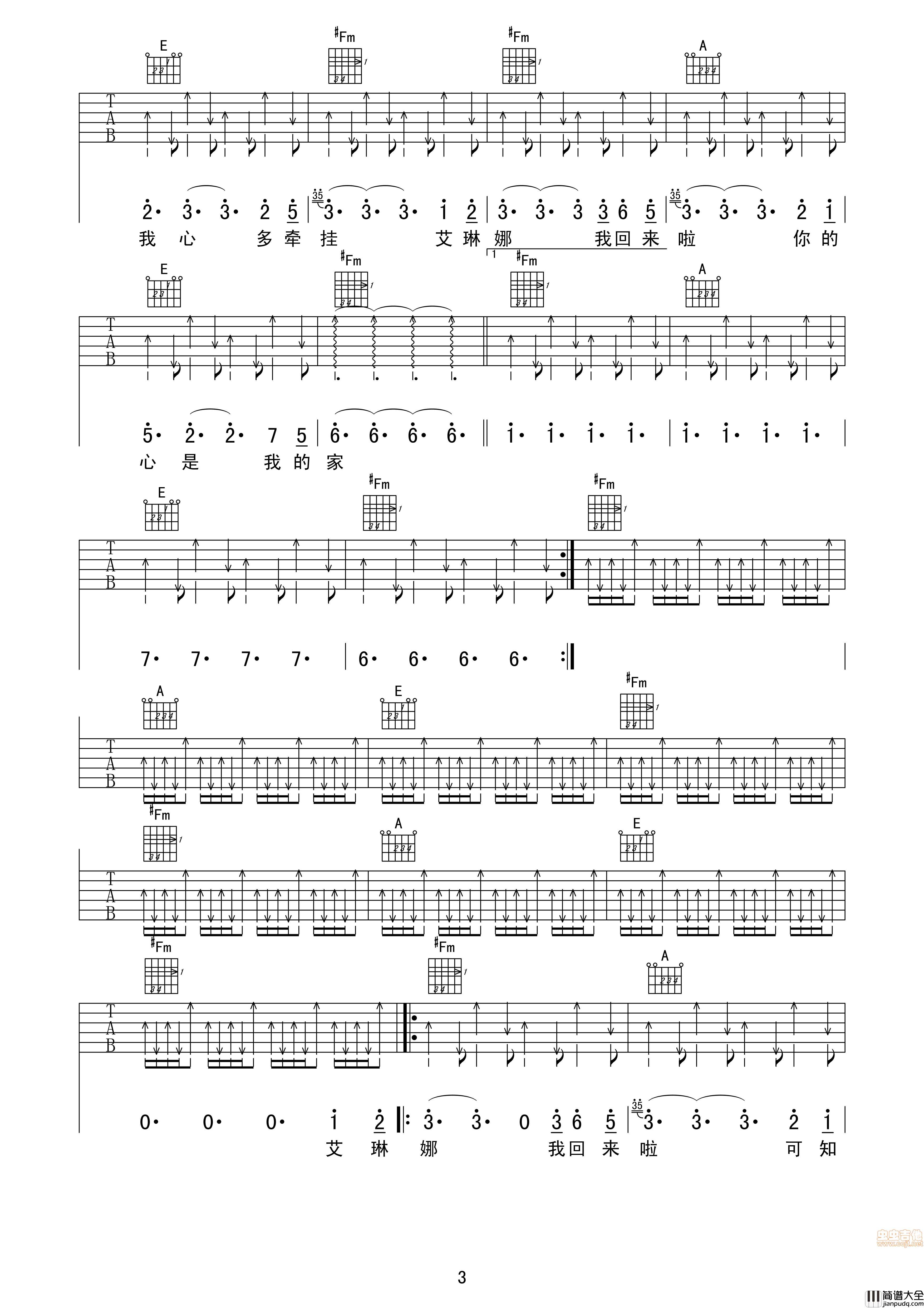 艾琳娜吉他谱_动力火车