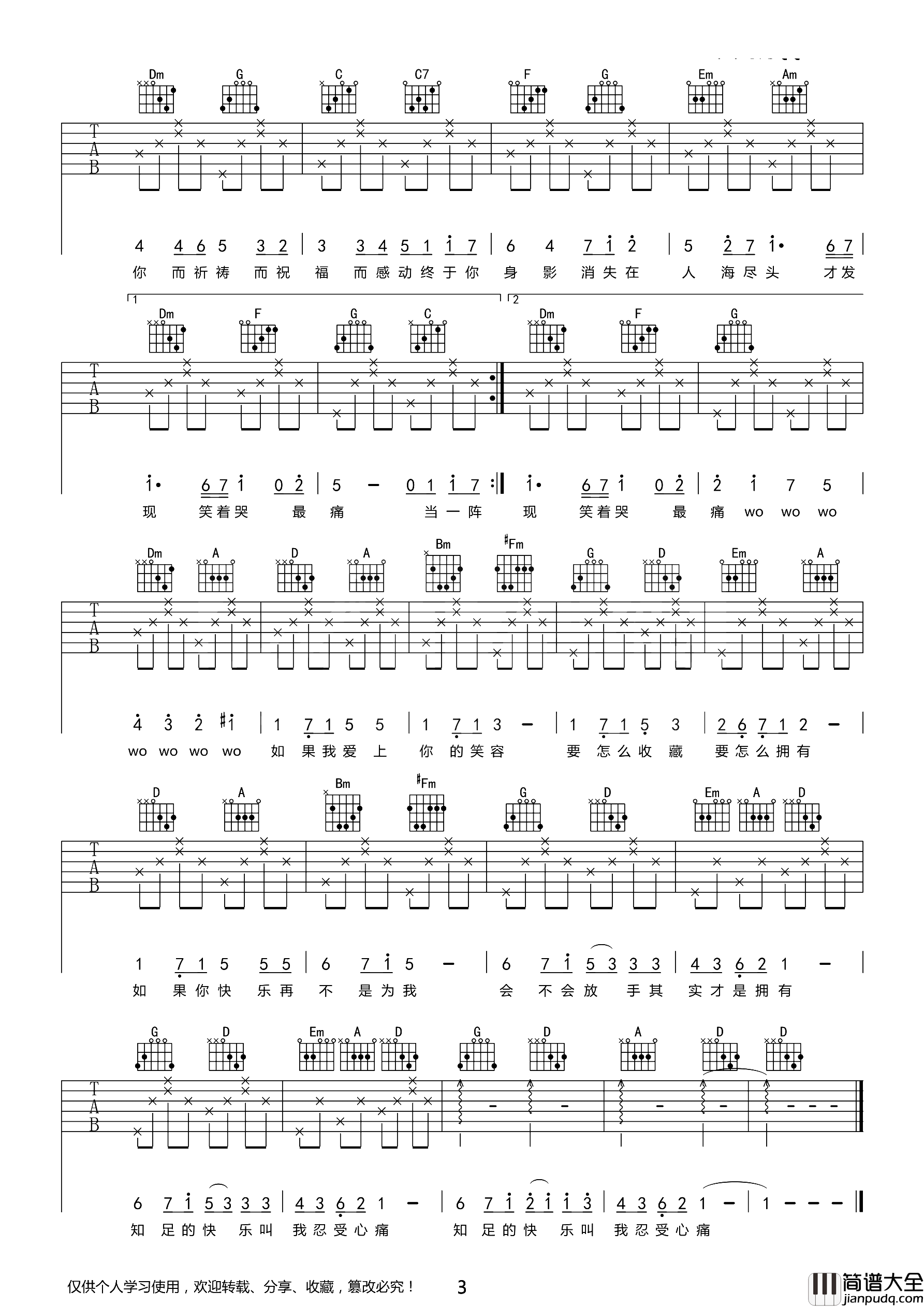 五月天_知足_吉他谱__知足_C转D调原版六线谱