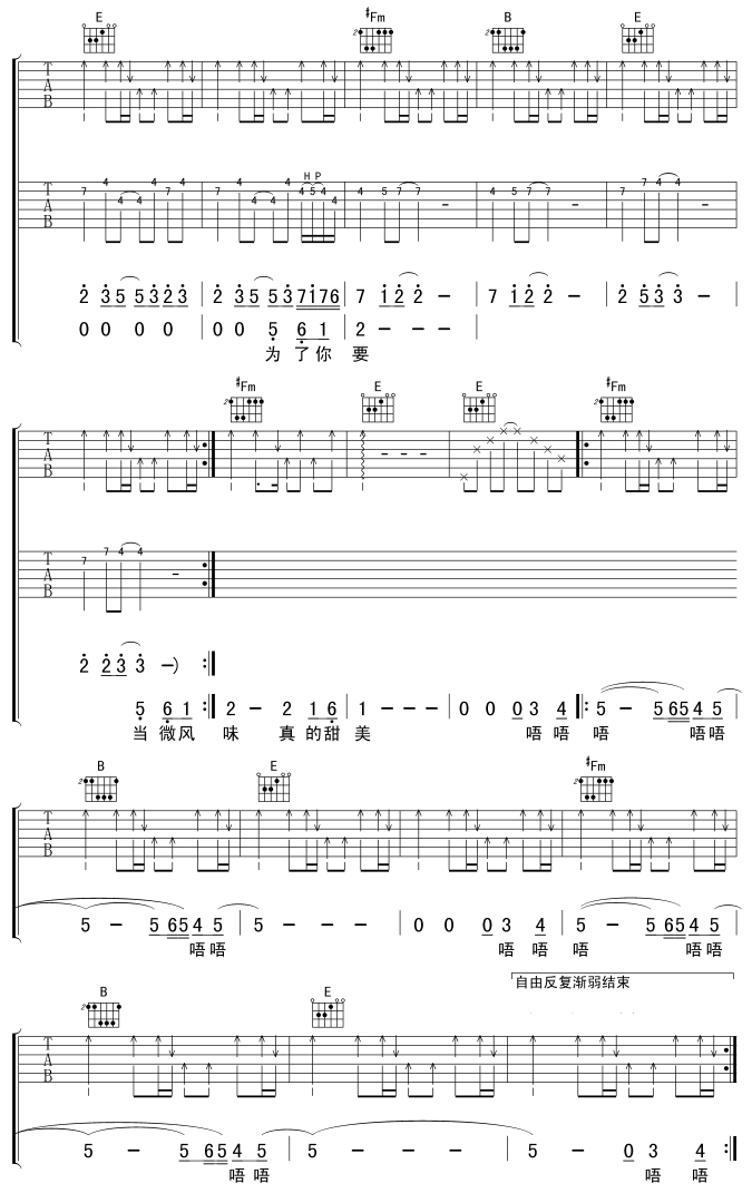 朴树_今夜的滋味_吉他谱_E调吉他弹唱谱