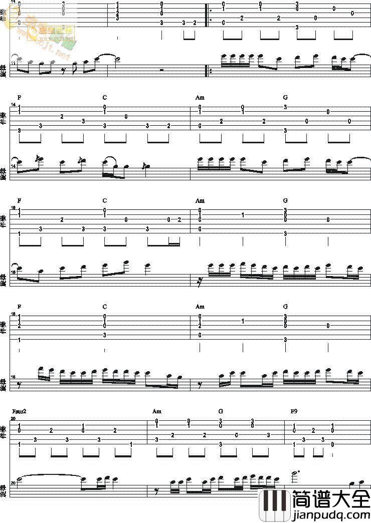 丝路指弹吉他谱_梁静茹__丝路_吉他独奏六线谱