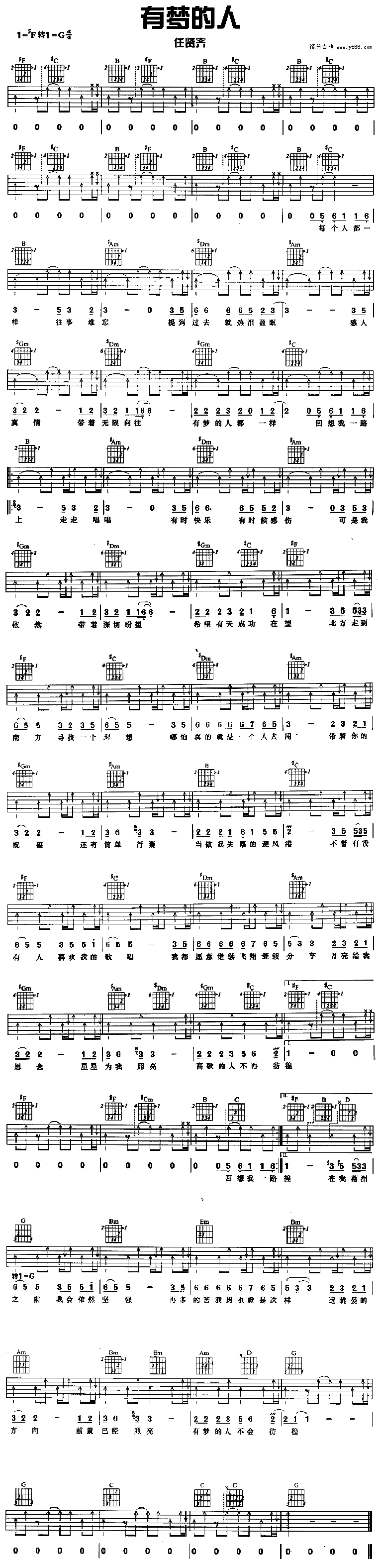 任贤齐_有梦的人_吉他谱