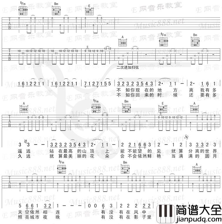 远吉他谱_李健__远_A调吉他弹唱谱