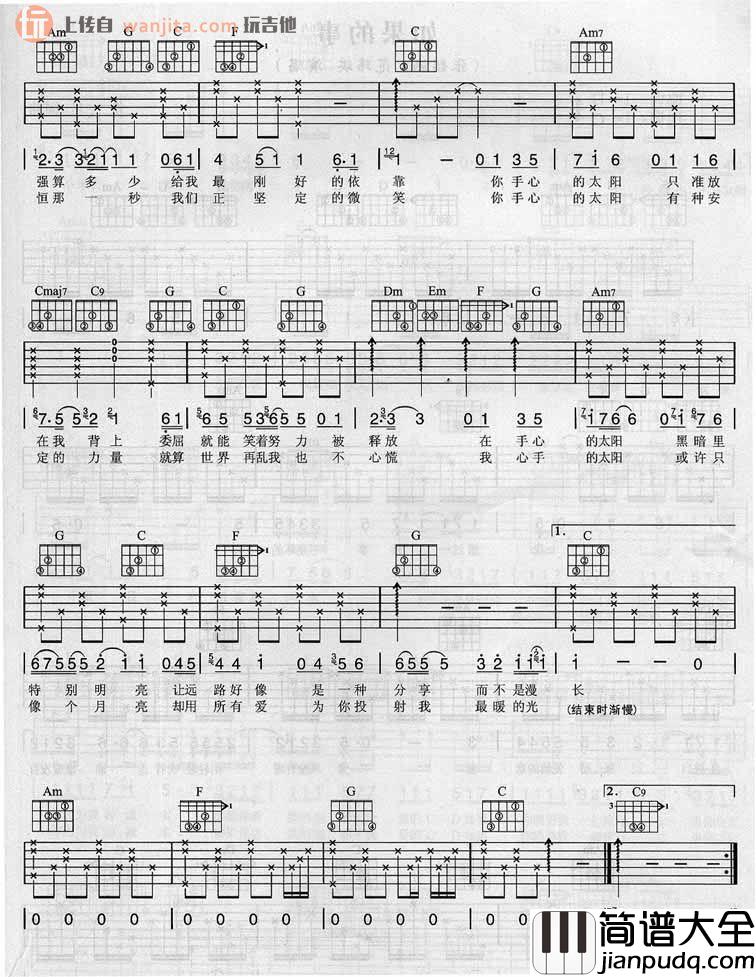 张韶涵_手心的太阳_吉他谱