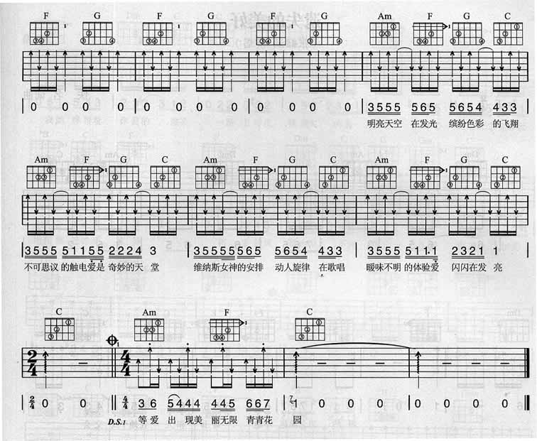 张韶涵_香水百合_吉他谱_C调指法吉他谱