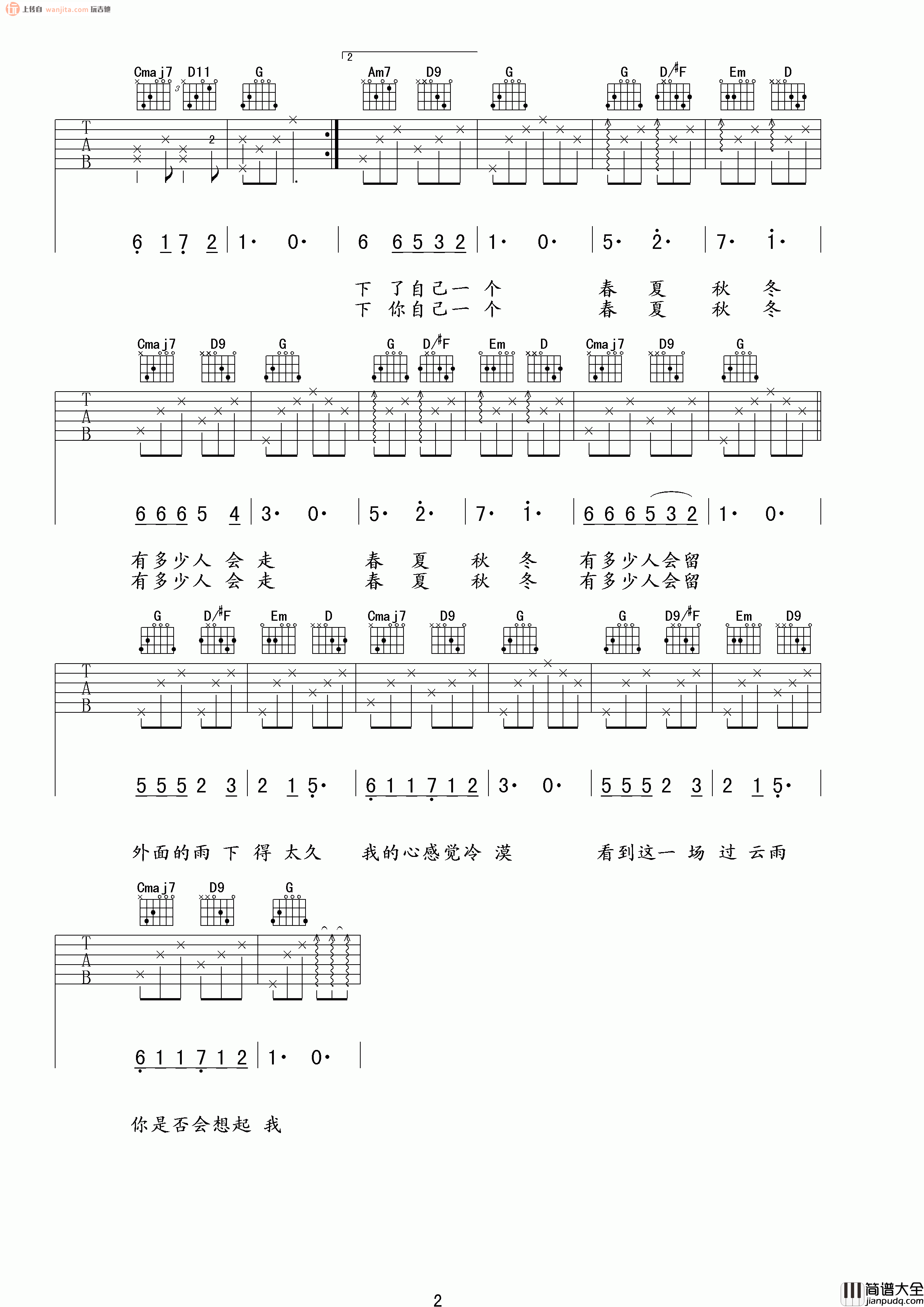 张敬轩_过云雨_吉他谱__过云雨_G调吉他弹唱谱