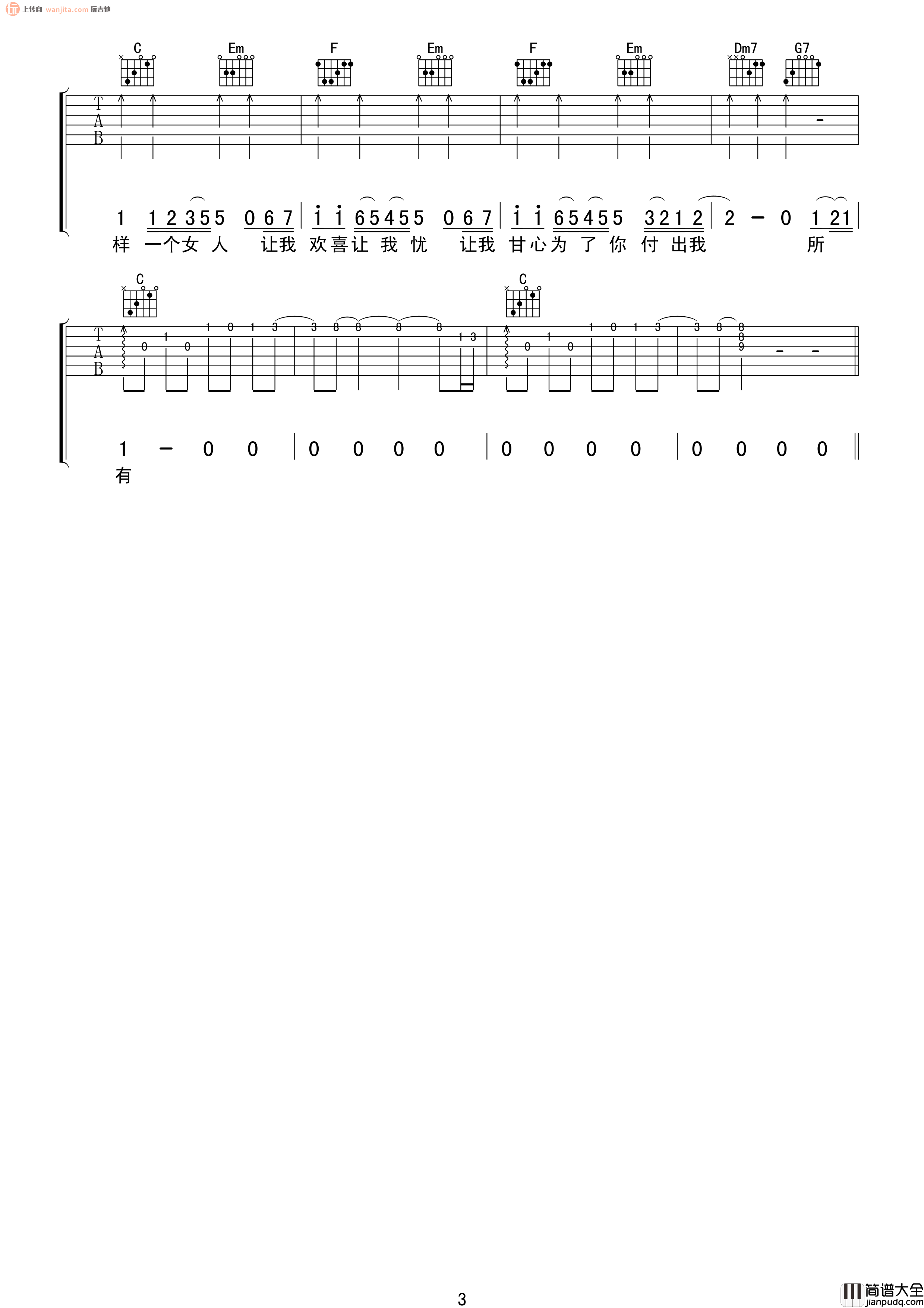 让我欢喜让我忧吉他谱_周华健