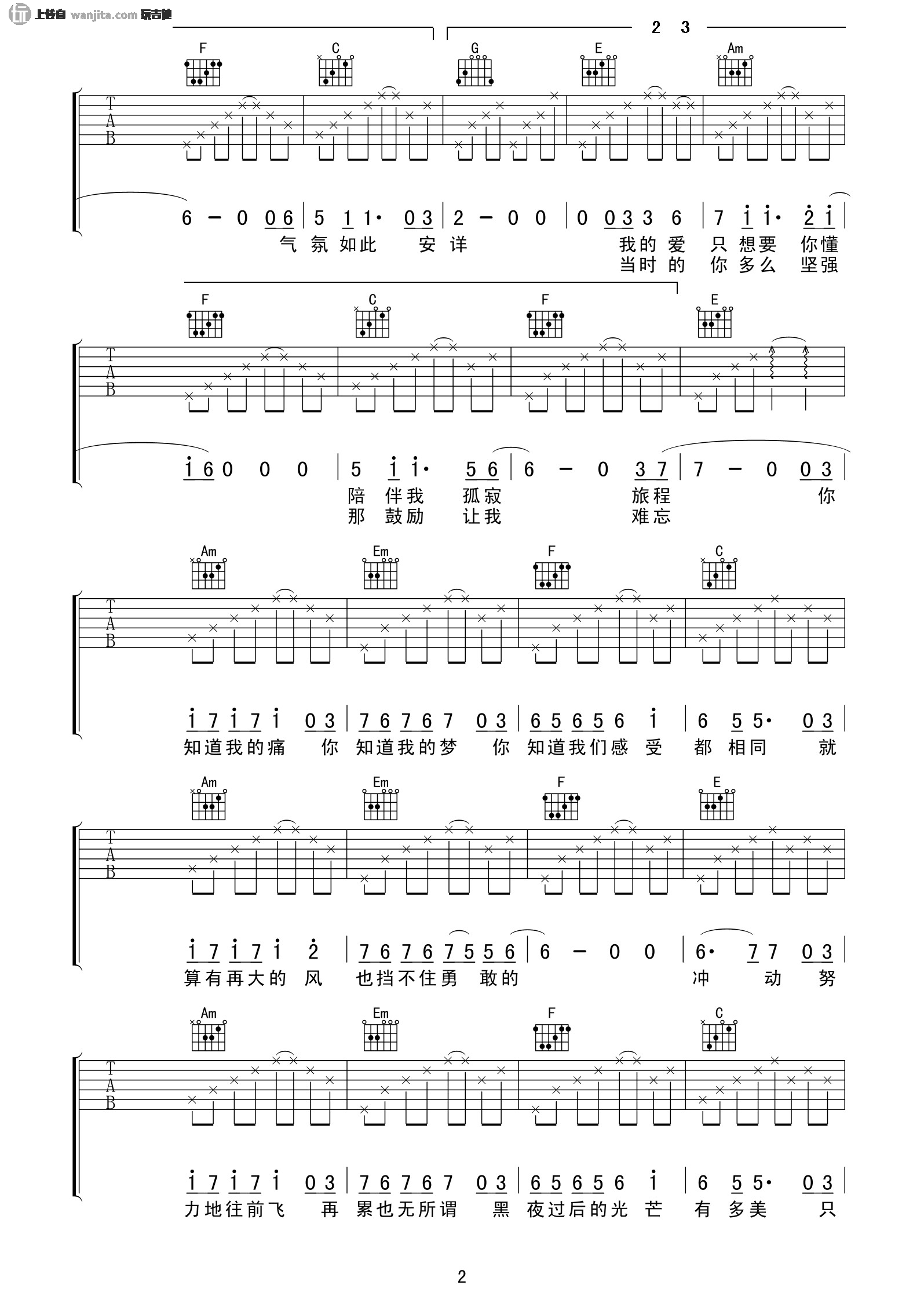 张杰_我们都一样_吉他谱