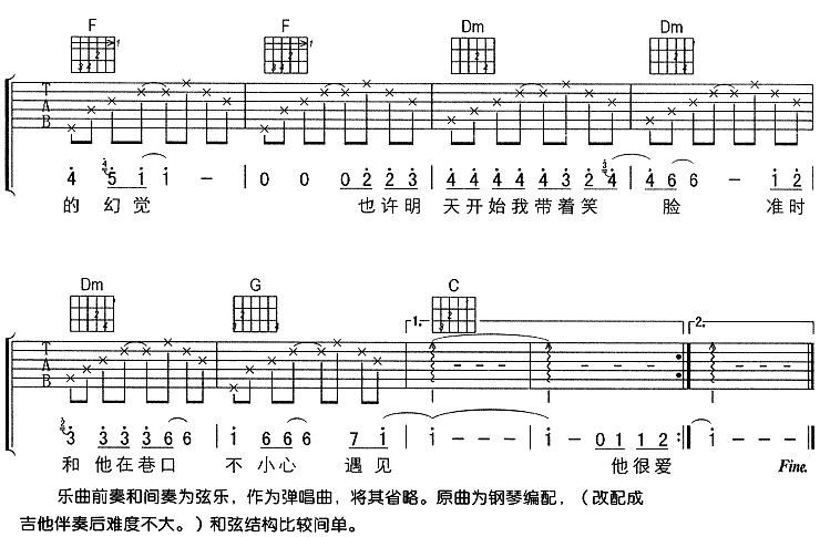 刘若英_对面男生的房间_吉他谱_C调吉他弹唱谱