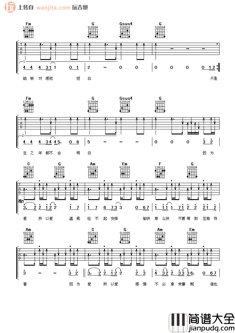 因为爱所以爱吉他谱_阿潘版本_谢霆锋