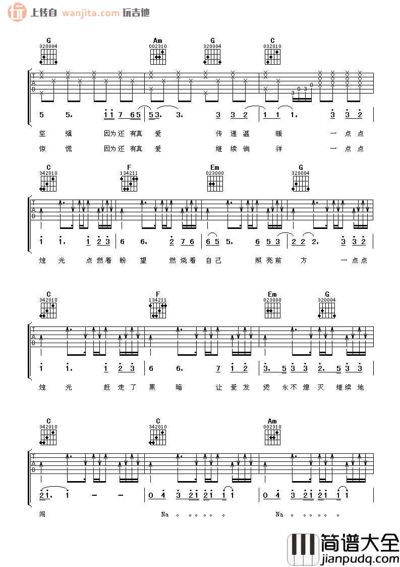 谢霆锋_烛光_吉他谱_C调版吉他谱