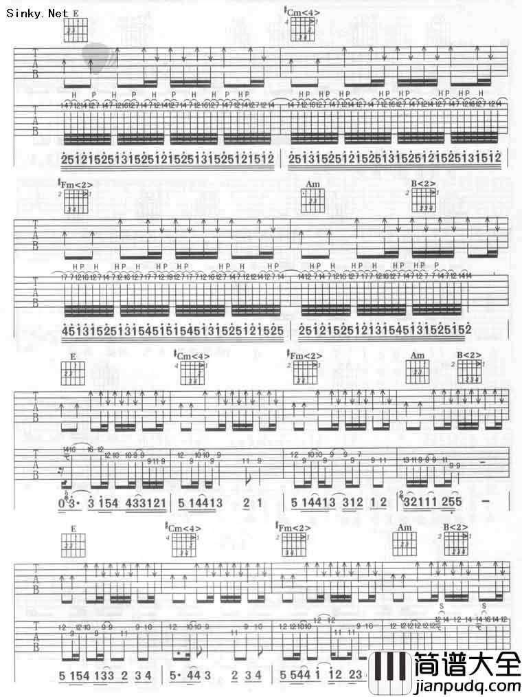 谢霆锋_下手太重_吉他谱_E调吉他弹唱谱